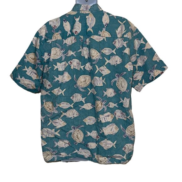 Vintage Cooke Street Hawaiian Shirt Mens 2XL Blue Fish Turtle  Ocean Beach - Picture 6 of 9